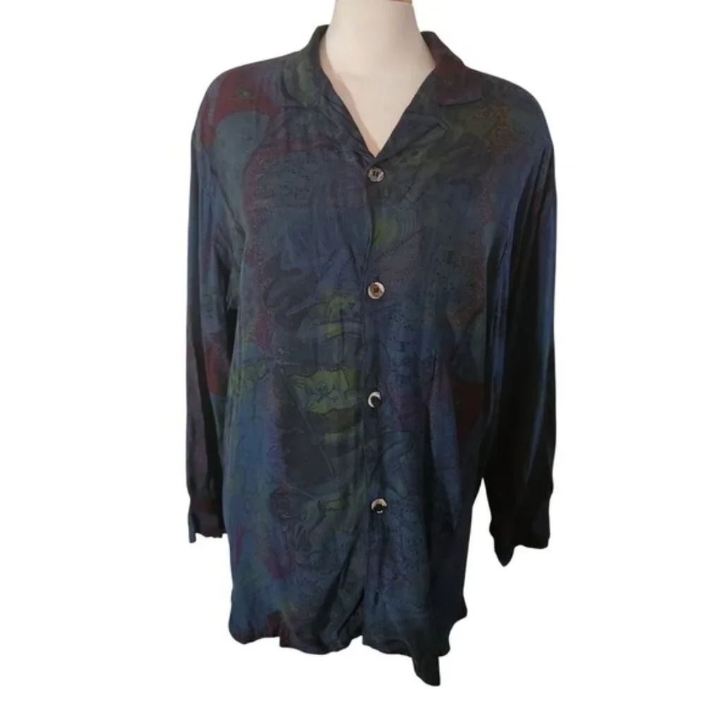 Waterland S Mens Unisex Skull Pirate‎ Print Vintage Shirt Long Sleeve Top Rayon